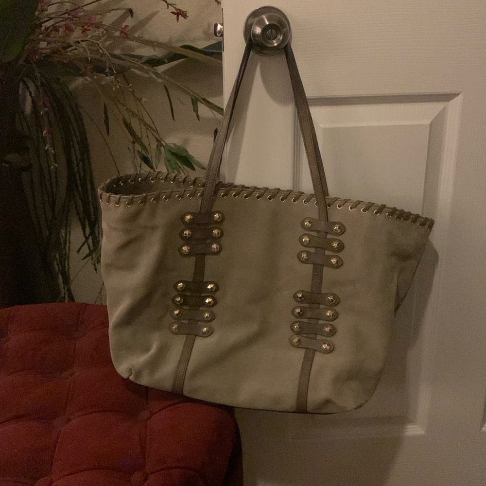 Gorgeous suede and leather tote/handbag/purse by OrYANY light khaki /green